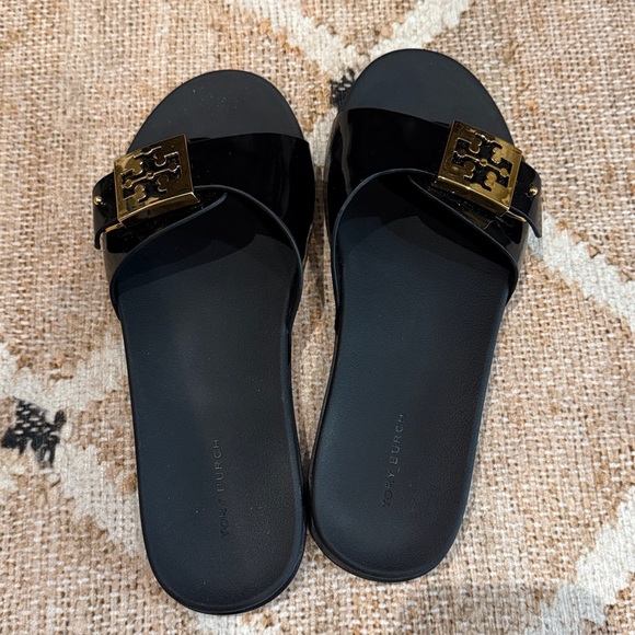 Tory Burch Buckle Slide Sandals size 7 EUC Perfect Black/Gold - Picture 3 of 5